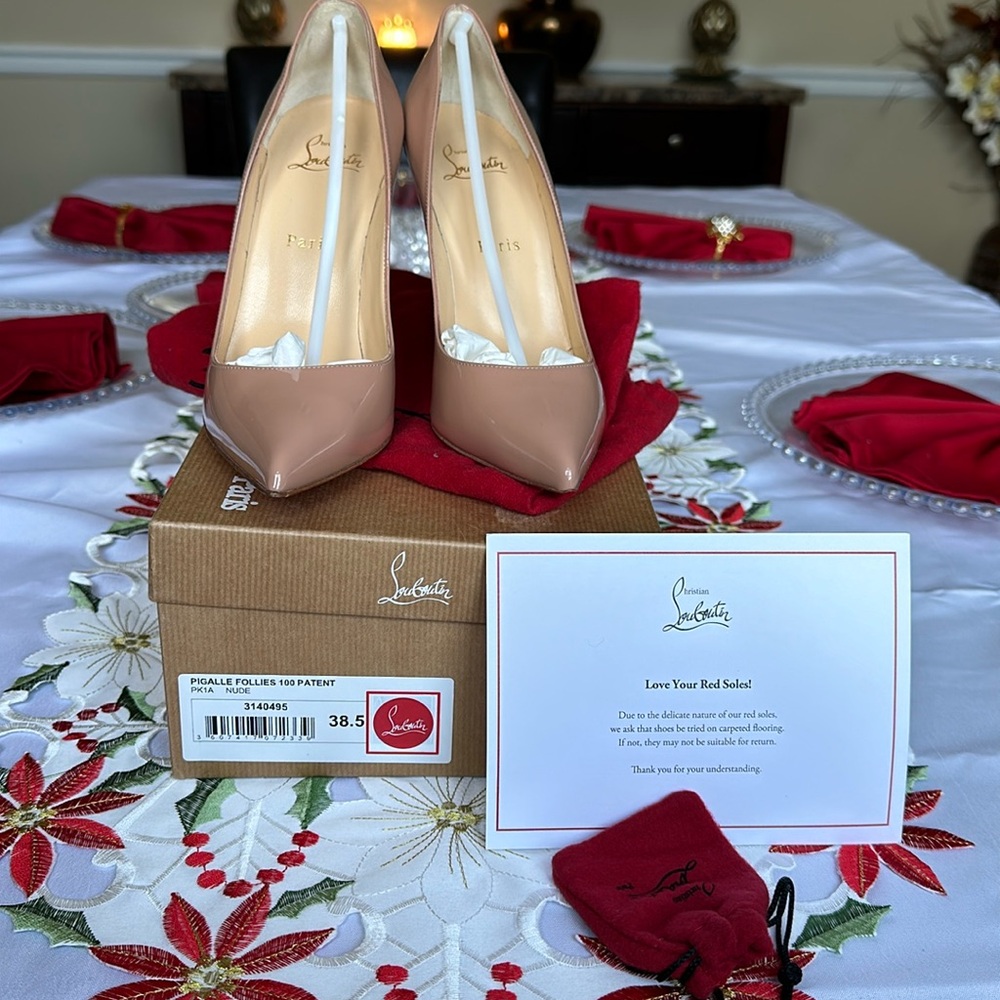 Christian Louboutin Pigalle Follies 100 patent in color Nude size 38.5